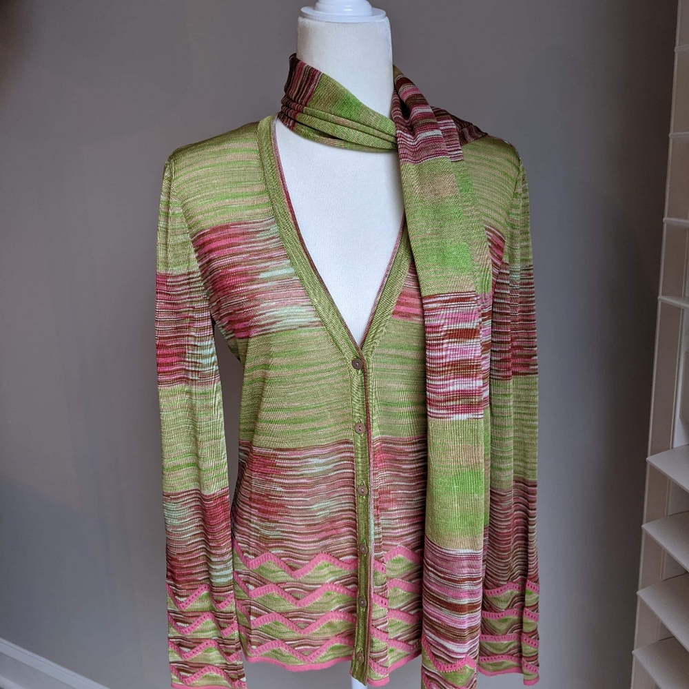Missoni Knit Cardigan w Matching Scarf Pointelle
